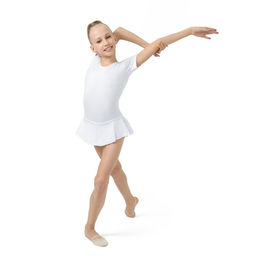 Купальник гимнастический Grace Dance, с юбкой, с коротким рукавом, р. 38, цвет белый  фото 5