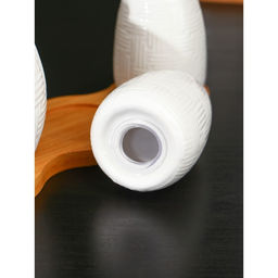 Набор фарфоровый для специй на бамбуковой подставке BellaTenero, 3 предмета: солонка 70 мл, перечница 70 мл, сахарница с ложкой 260 мл, белый