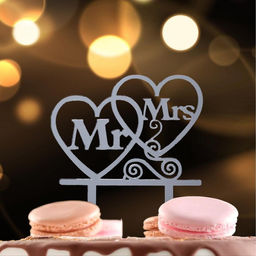 Цена за 2 шт. Топпер в торт Mr&Mrs, серебряный