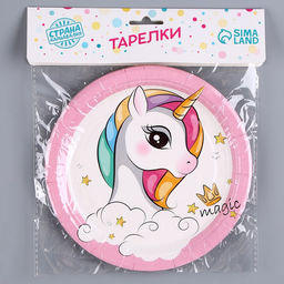 Цена за 2 шт. Тарелка бумажная «Единорог», в наборе 6 шт.