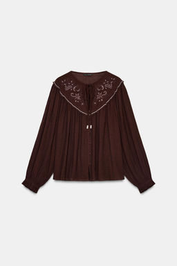 EMBROIDERED BLOUSE WITH BEADING - Zara фото 5