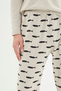 TRENDYOL MAN Bej Regular Fit Bask?l? Orme %100 Pamuk Pijama Tak?m? TMNAW22PT1069 - Trendyolmilla фото 5