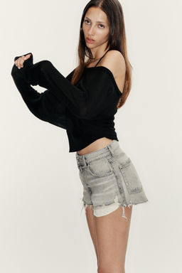 SHORTS DENIM TRF TIRO ALTO ROTOS / Gris claro - Zara фото 4