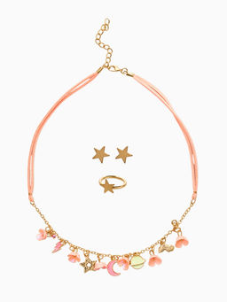 Набор детский «Выбражулька. Космос», 3 предмета: бусы, пусеты, кольцо, розовый, золотой