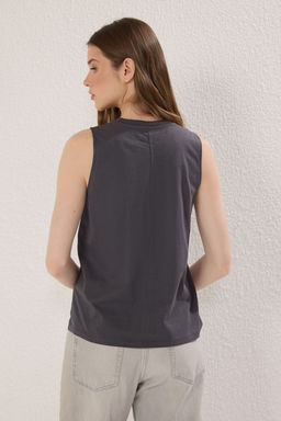 Antrasit %100 Pamuk Dikis Detayl? S?f?r Kol Bisiklet Yaka Orme Atlet TWOSS25AL00038