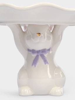 Блюдо на ножке, 19х12 см, керамика, молочно-золотистое, Кролик с бантом, White Rabbit - Anna lafarg фото 4