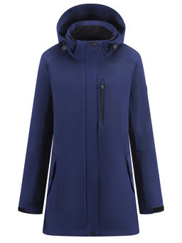 Парка женская софтшелл виндстоппер удлинённая с капюшоном темно-синего цвета 9618_1TS