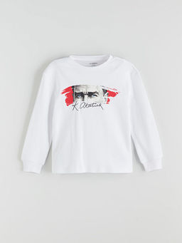 Bisiklet Yaka Bask?l? Uzun Kollu Erkek Bebek Ti??rt
