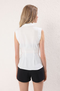 Trendyolmilla Beyaz Tas Bask?l? Fitted Gomlek TWOSS25GO00158 фото 4