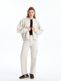 Kolej Yaka Oversize Kad?n Kal?n Fermuarl? Sweatshirt