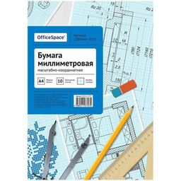 Цена за 2 шт. Бумага масшт.-коорд. А4 10л. в папке (10БМг4п_9707, "OfficeSpace") голубая