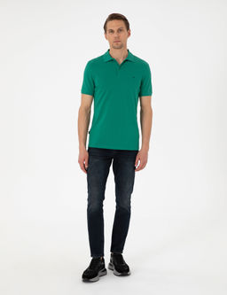 Ye_il Slim Fit %100 Pamuk Polo Yaka Basic Ti__rt