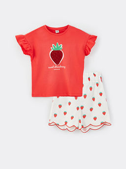 Bisiklet Yaka Bask?l? K?sa Kollu K?z ?ocuk Ti??rt ve ?ort