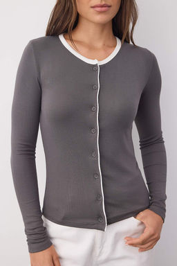 Wardrobe Essentials  Antrasit Renk Bloklu Dugmeli Orme Bluz | TWOAW26BZ00004 - Trendyolmilla фото 3
