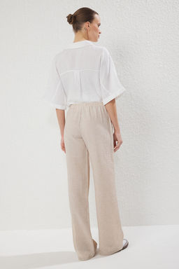 Trendyolmilla Tas Keten Gorunumlu Baglama Detayl? Wide Leg/Genis Paca Dokuma Pantolon TWOSS25PL00109 фото 4