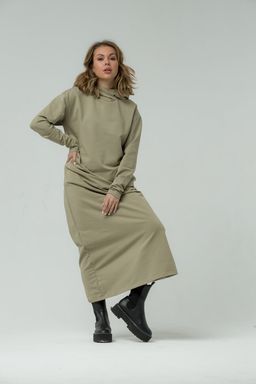 Платье футер 2хнитка петля, 95% хлопок, 5% лайкра. качество пенье. Сахара, олива - Knitka wear фото 3