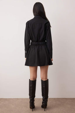 Siyah Duz Kemerli K?sa / Mini Dokuma Elbise TWOAW26EL00322