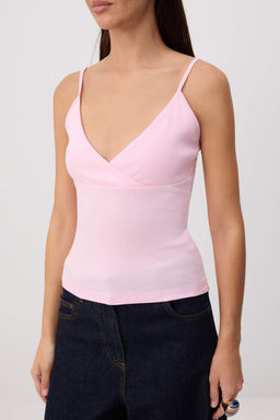 Pembe D_z Fitted Kruvaze _nce Ask_l_ Kolsuz Uzun Pamuk Ribana _rme Atlet TWOSS26AL00069 - Trendyolmilla фото 3