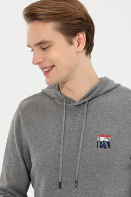 U. S. Polo Assn Мужской серый меланжевый вязаный свитер с капюшоном