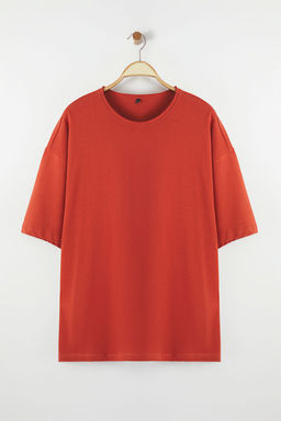 TRENDYOL MAN Kiremit Oversize/Genis Kesim Yaka Detayl? %100 Pamuklu T-Shirt TMNSS25TS00008 - Trendyolmilla фото 6