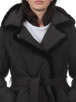 309 BLACK/BLACK Пальто зимнее стеганое женское (200 гр. холлофайбер, натуральная норка) - Fashion фото 4