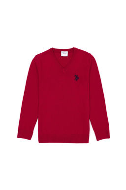 U. S. Polo Assn Красный базовый свитер с v-образным вырезом для девочек - U.s. polo assn фото 11