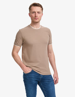 Kahverengi Slim Fit %100 Pamuk Bisiklet Yaka Ti__rt
