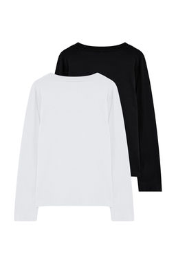 Trendyolmilla Siyah-Beyaz 2li Paket %100 Pamuk V Yaka Regular/Normal Kesim Orme T-Shirt TWOAW25TS00002 фото 7