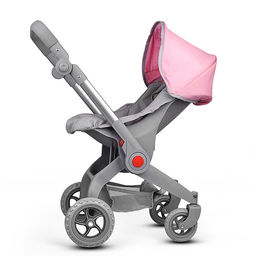 Коляская кукольная металлическая, с корзиной и козырьком, цвет серо-розовая