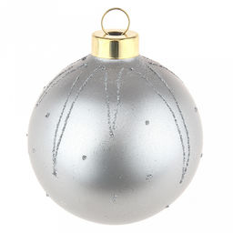 Елочная игрушка шар стеклянная д8см, серебро, ручная художественная роспись, подарочная упаковка (Россия)