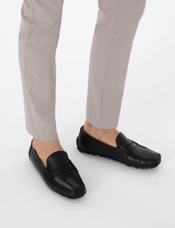 Siyah %100 Deri Loafer Ayakkab_