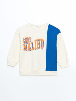 Bisiklet Yaka Bask?l? Erkek ?ocuk Sweatshirt