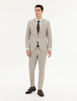Bej Ex. Slim Fit Y_n Tak_m Elbise
