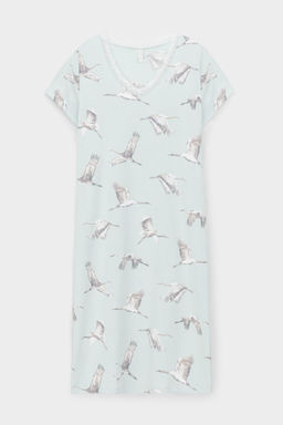 Е 10054/туманный голубой,журавли сорочка ночная жен