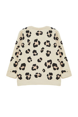 Bej K?z Cocuk Mevsimlik-Ince Leopar Desenli Orme Sweatshirt TKDAW25SW00001