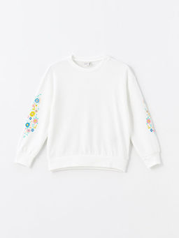 Bisiklet Yaka Bask?l? Uzun Kollu K?z ?ocuk Sweatshirt