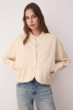 Tas Dik Yaka Mevsimlik C?tc?l? Oversize/Genis Kal?p Orme Bomber Ceket TWOAW26CE00046
