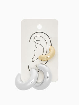 Серьги кольца и каффы QF Бублик, набор, цвет золото, серебро  фото 3