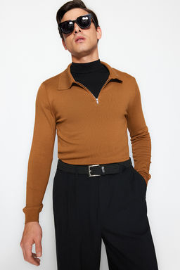 Camel Slim Fit Polo Yaka Triko Kazak TMNAW24KZ00076 - Trendyolmilla фото 3