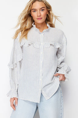 TRENDYOLMILLA Ekru Cizgili F?rf?r Detayl? Muslin Dokuma Gomlek TWOSS24GO00081  фото 4
