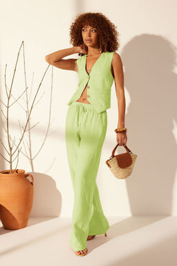 Lacivert %100 Keten Beli Lastikli Yuksek Bel Wide Leg Pantolon TWOSS24JE00249 - Trendyolmilla фото 42