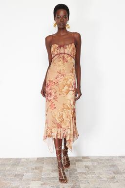 TRENDYOLMILLA Cok Renkli A-Kesim Cicek Desenli F?rf?rl? Orme Tul Elbise TPRSS24EL00133