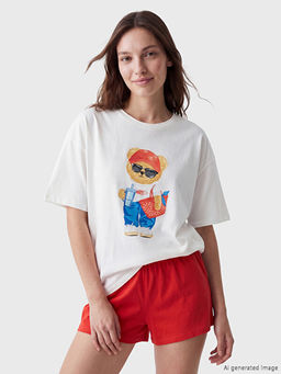 Пижама Ayı Teddy Baskılı Kadın Şortlu Pijama Takımı женская с шортами