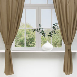 Шторы для кухни Этель ECO, 130±6×180 см - 2 шт., подхваты - 2 шт., оливковые