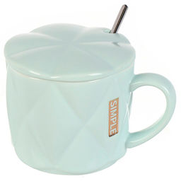 Кружка керамика, 350 мл, с крышкой, с ложкой, Y4-8044, в ассортименте (463243)