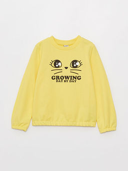 Bisiklet Yaka Bask?l? Uzun Kollu K?z ?ocuk Sweatshirt