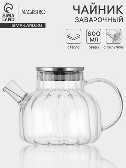 Чайник заварочный Magistro, «Свик», 600 мл 20×11 см, с металлическим фильтром, стекло, прозрачный