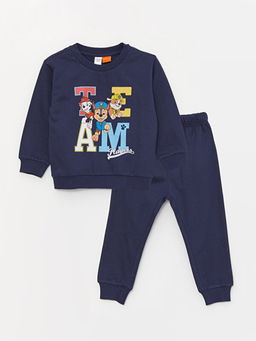 Bisiklet Yaka Uzun Kollu Paw Patrol Bask?l? Erkek Bebek Sweatshirt ve Jogger E?ofman Alt 2li Tak?m
