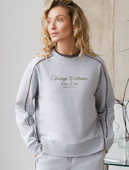 Свитшот с лампасами и разрезами из эластичного футера двухнитки без начеса