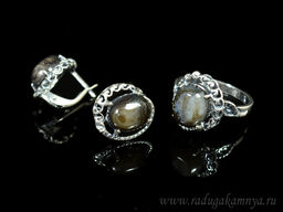 Кольцо Серьги с агатом размер 19